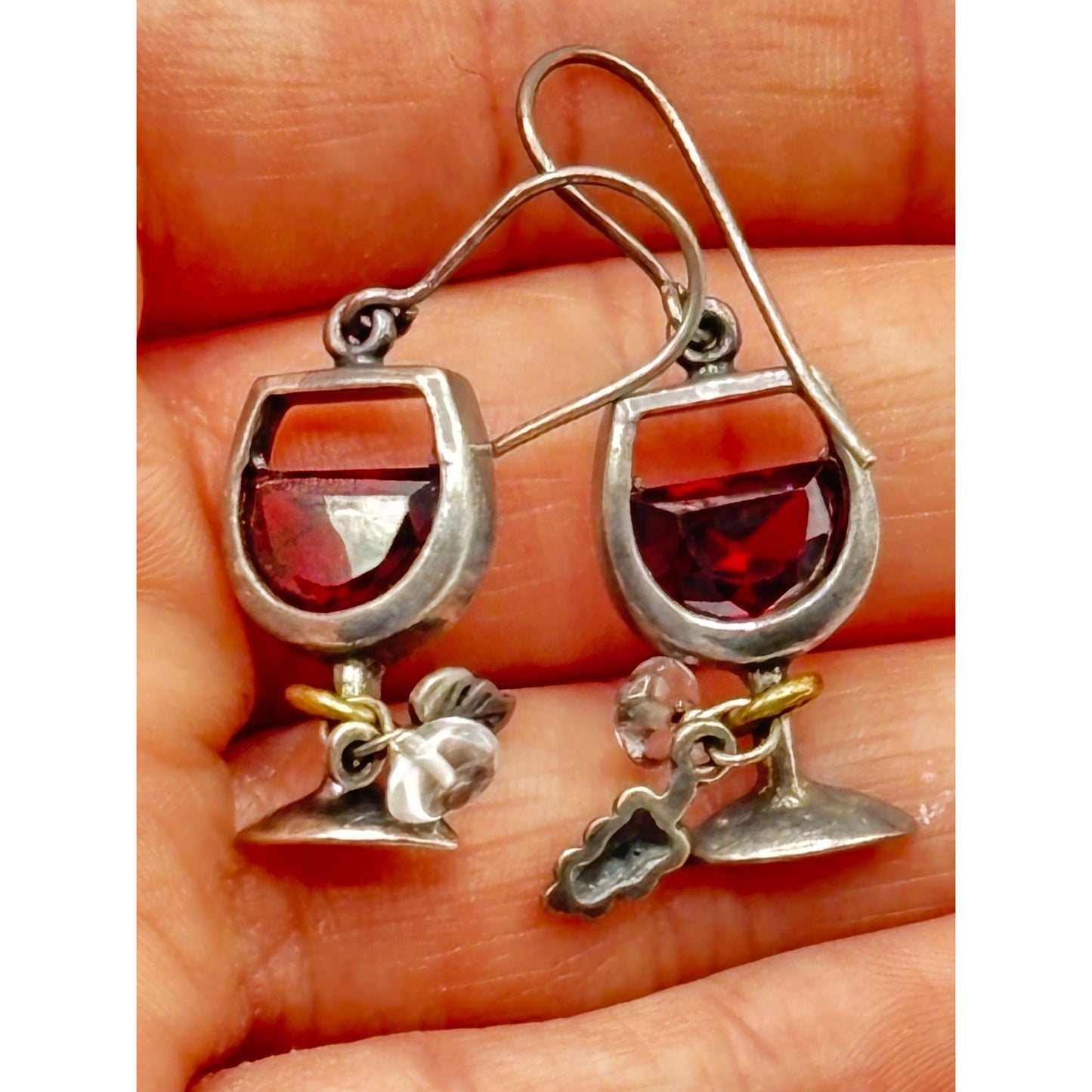 Silpada Sterling Silver 925 Earrings With Wine Glass & Charm Design