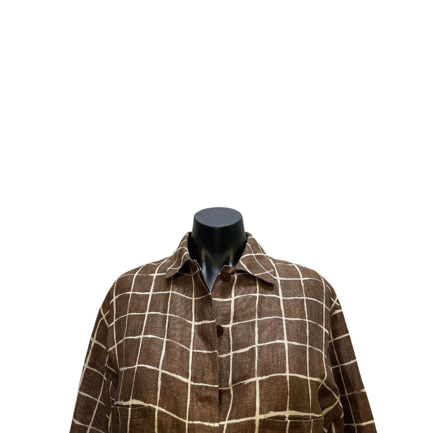 Valentino Brown & White Checkered Long Sleeve Button-Up Blouse