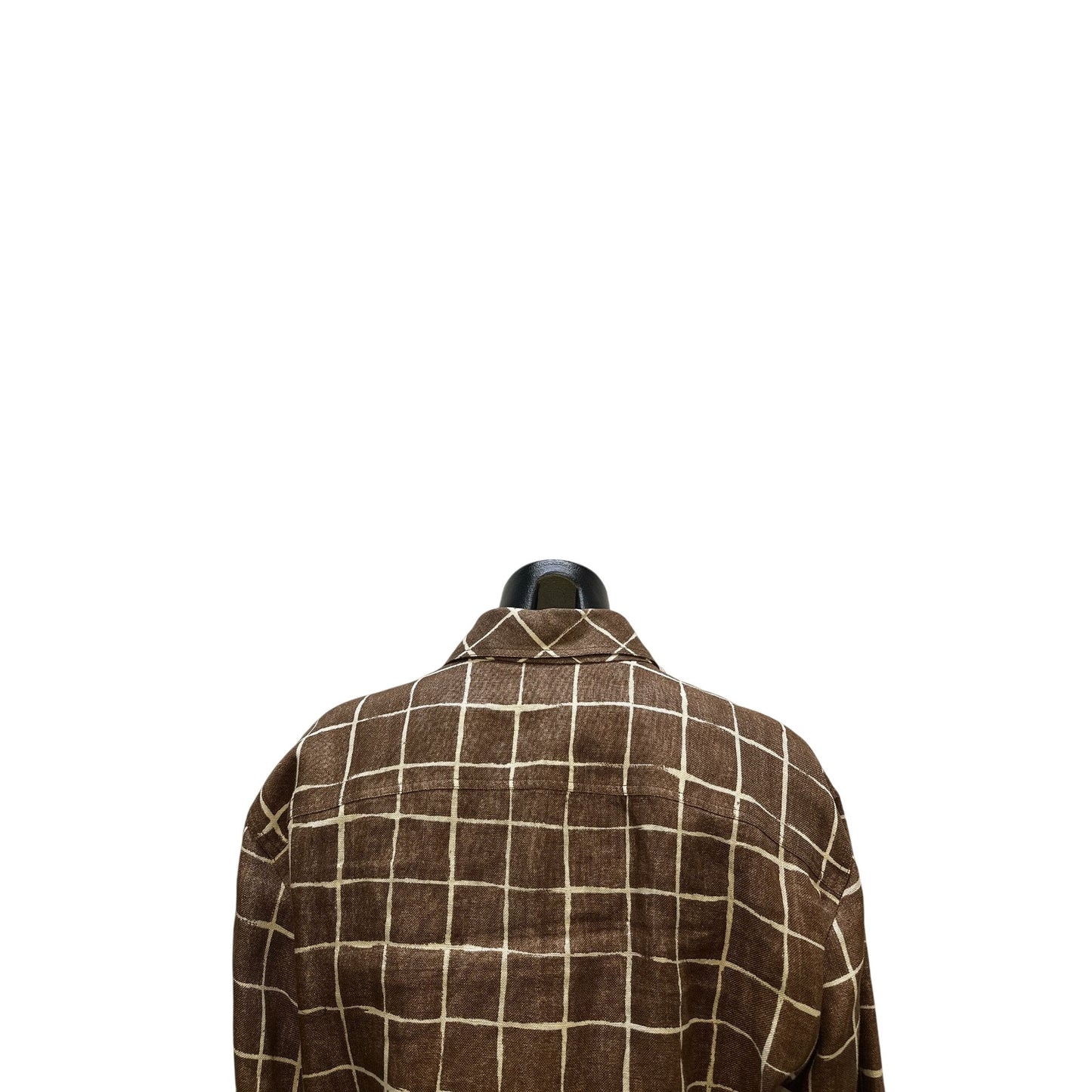 Valentino Brown & White Checkered Long Sleeve Button-Up Blouse