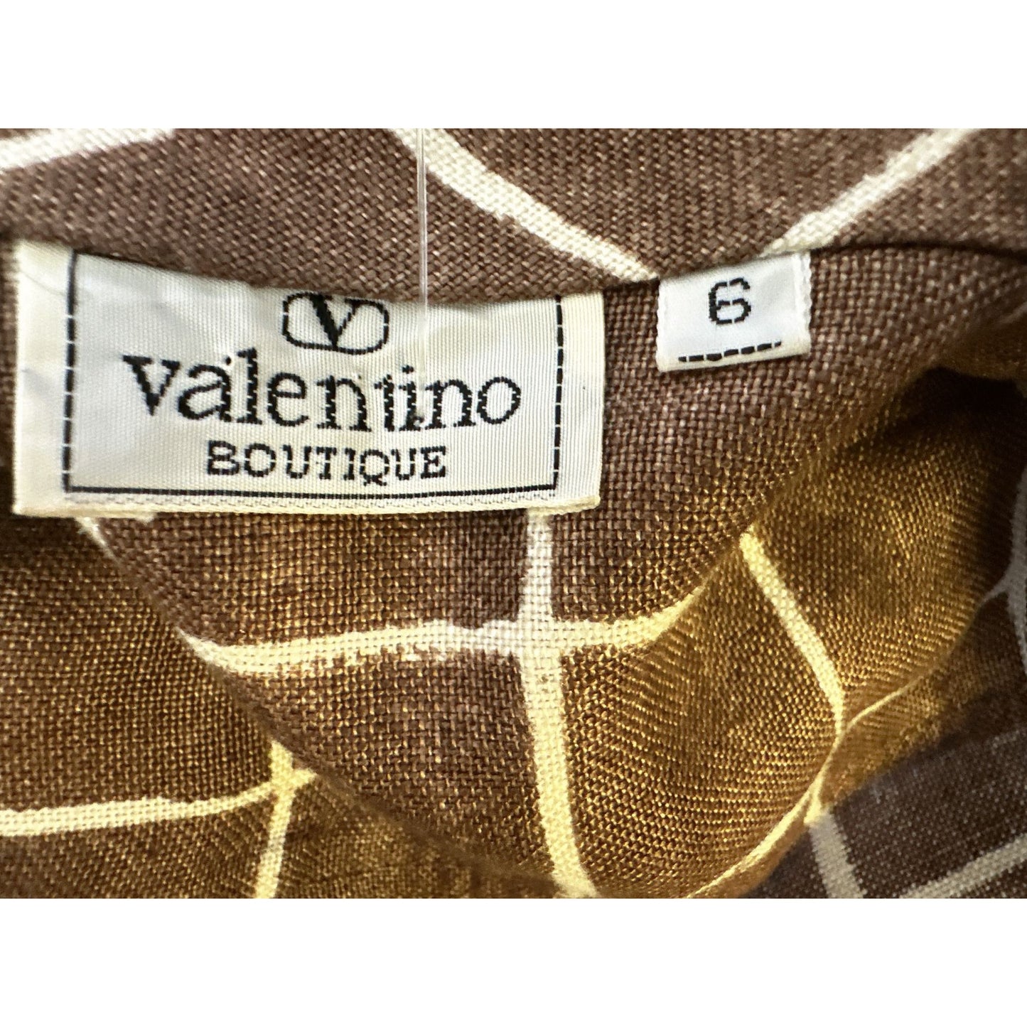 Valentino Brown & White Checkered Long Sleeve Button-Up Blouse