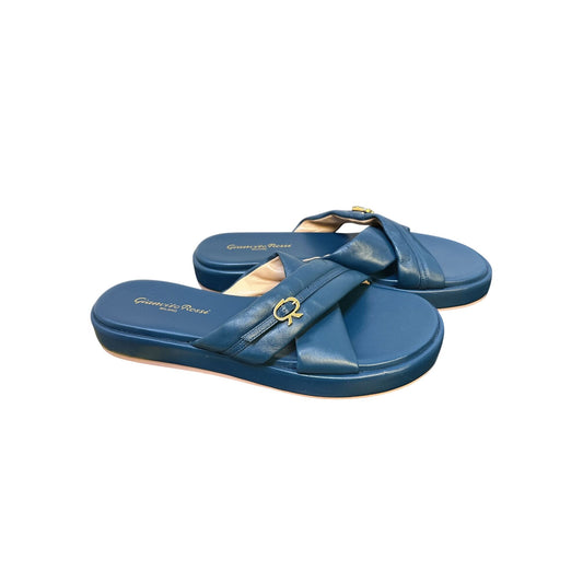 Gianvito Rossi Blue Leather Cross-Strap Sliders Size 8.5
