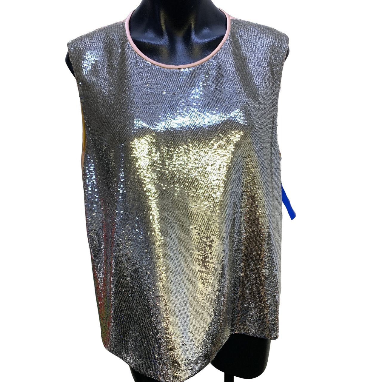 *Diane Von Furstenberg Silver & Peach Sequin Blouse Large