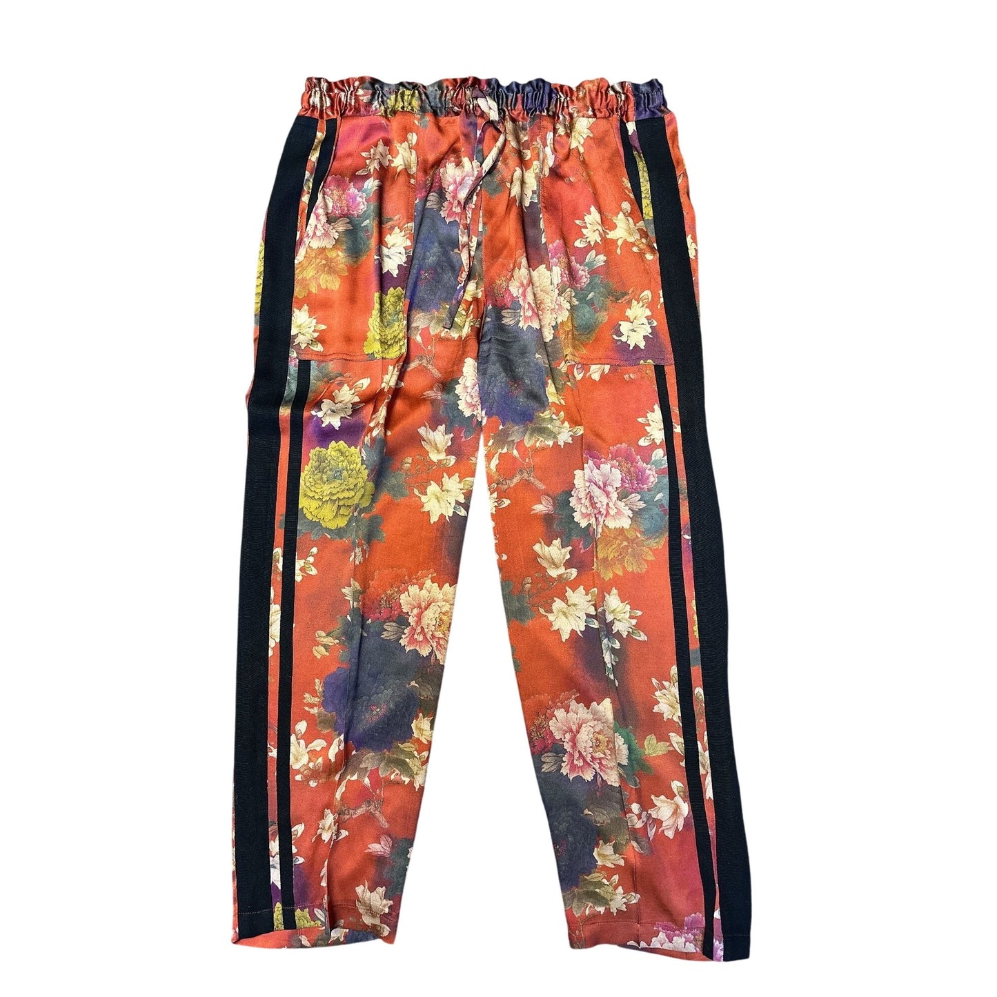 Johnny Was Vintage Floral Print Silk Blend Pants w/Side Stripes Size L