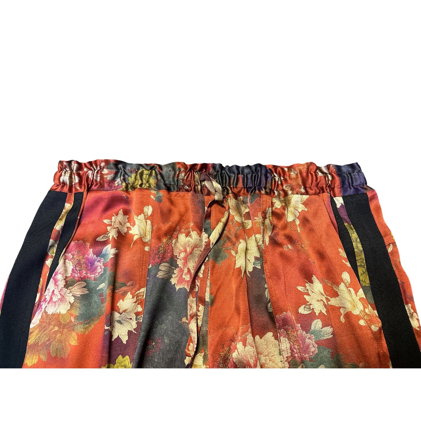 Johnny Was Vintage Floral Print Silk Blend Pants w/Side Stripes Size L