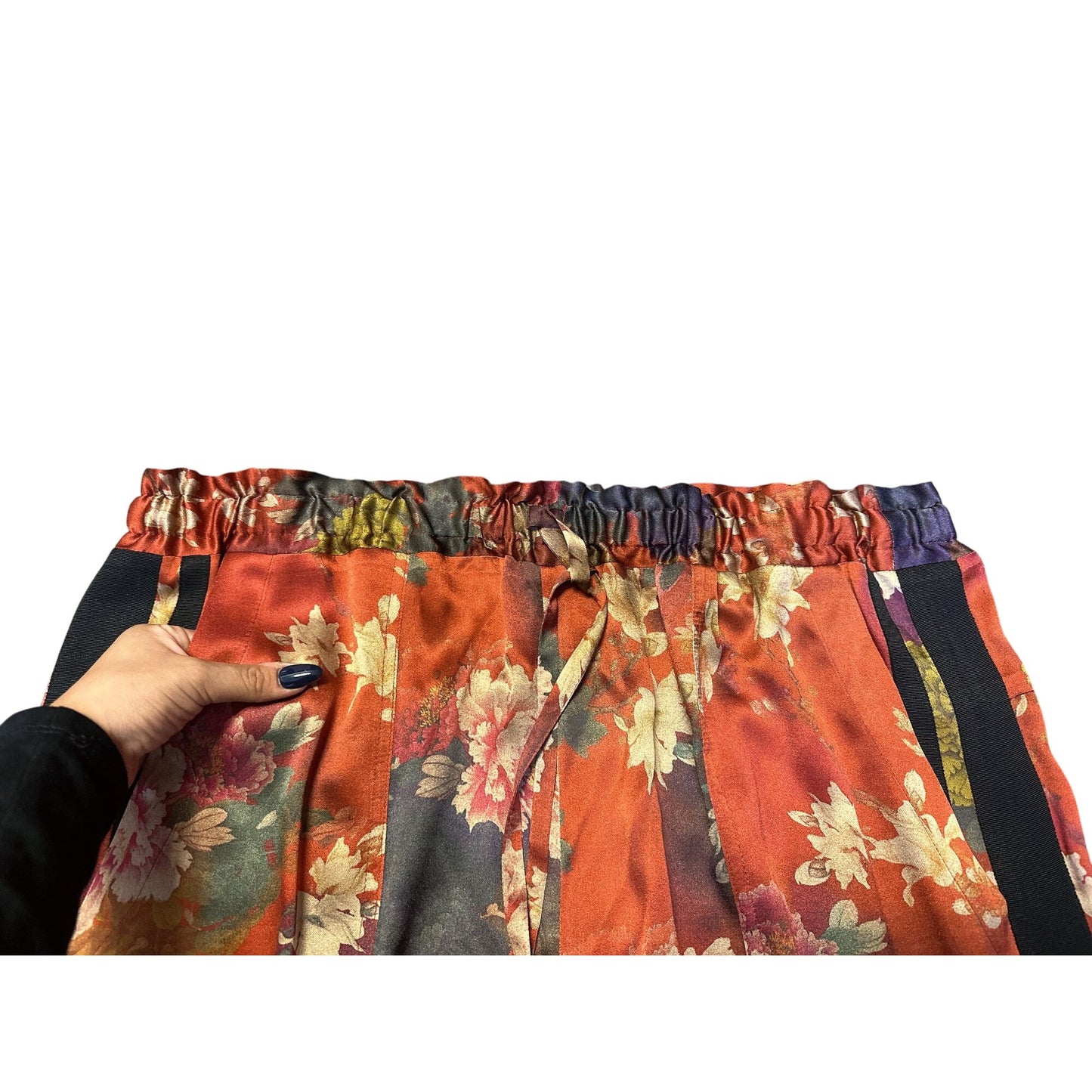 Johnny Was Vintage Floral Print Silk Blend Pants w/Side Stripes Size L