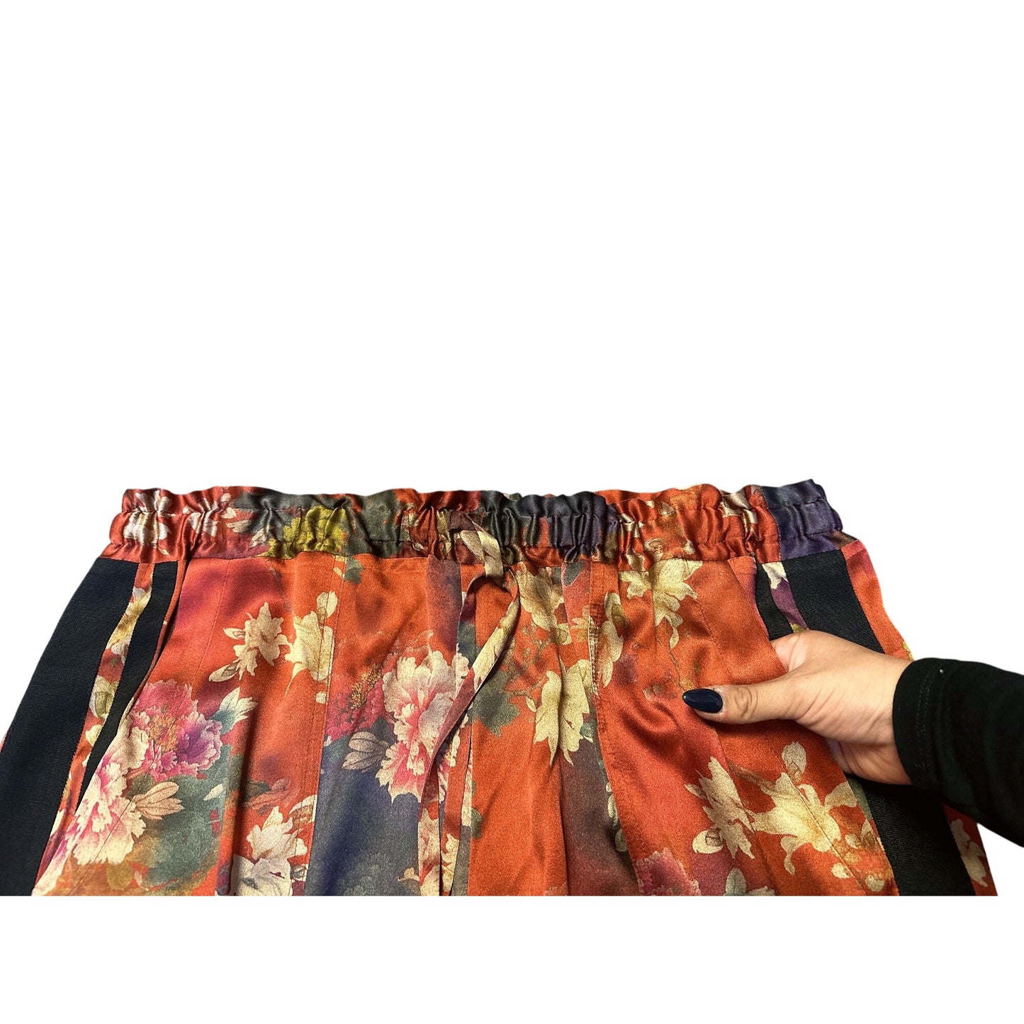 Johnny Was Vintage Floral Print Silk Blend Pants w/Side Stripes Size L