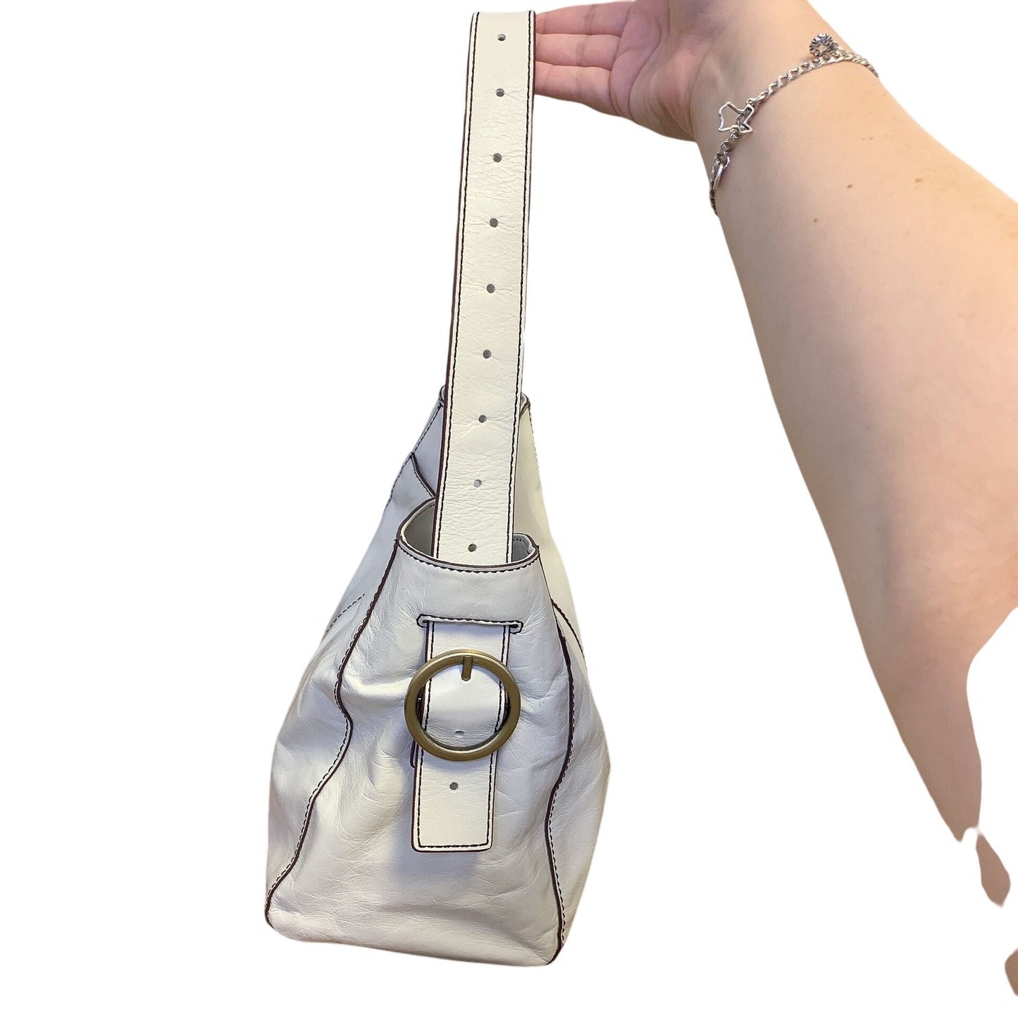 Hobo Randal Cream Leather Shoulder Bag