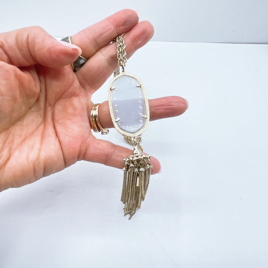 Kendra Scott Gold-Toned Long Necklace With Oval Pendant & Chain Tassel