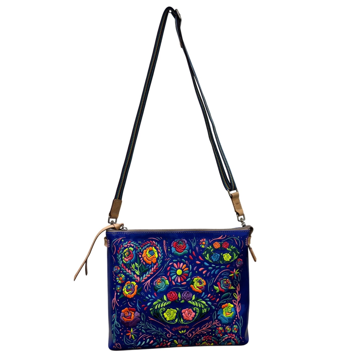 Consuela Crossbody Bag Blue Multi With Floral Embroidery
