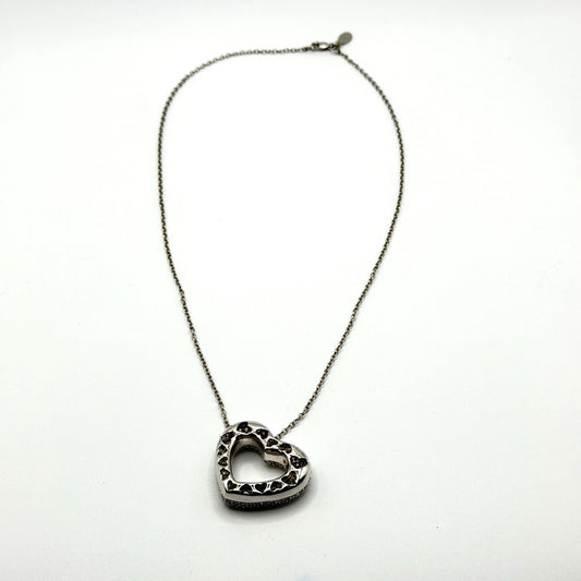 Sterling Silver 925 Heart Pendant Necklace With Cubic Zirconia Stones