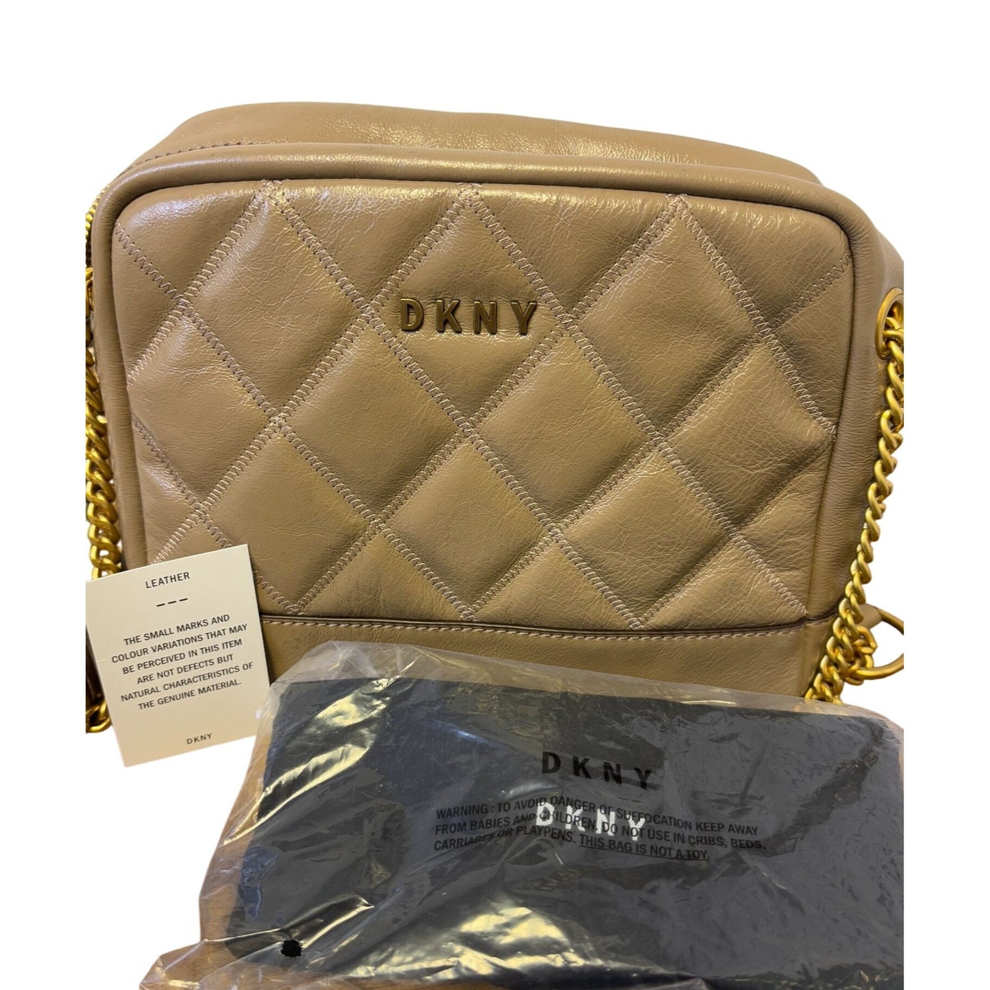 NWT DKNY Quilted Leather Crossbody Bag Gold Chain Strap