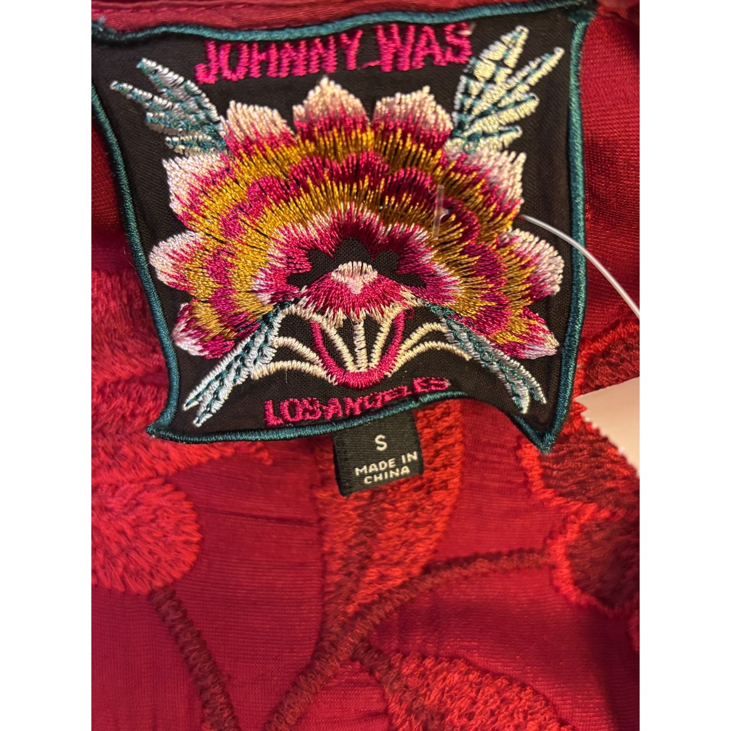 Johnny Was Red Velvet Embroidered Blouse Size S
