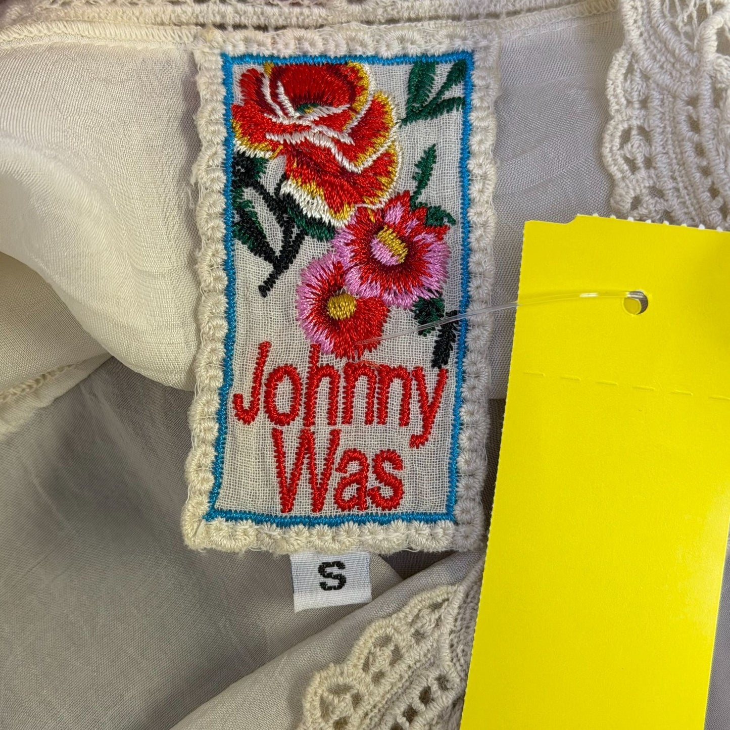 Johnny Was Silk Cardigan Ivory Lace Trim Open Front S
