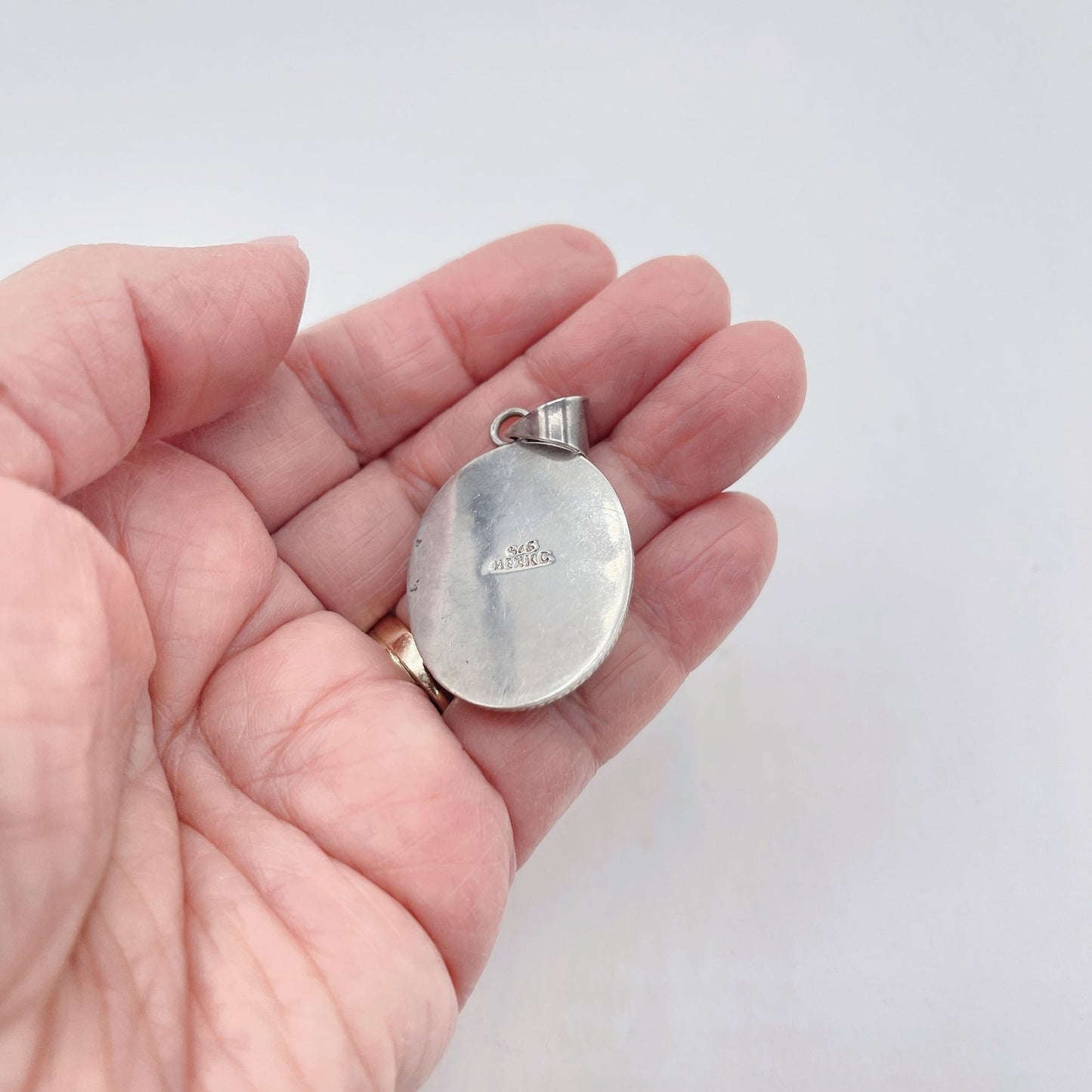 925 Silver Oval Brown & Black Stone Necklace Pendant Medium