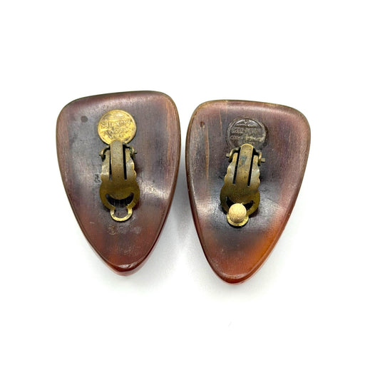 Gerda Lynggaard Monies Clip-On Brown Horn Earrings Vintage