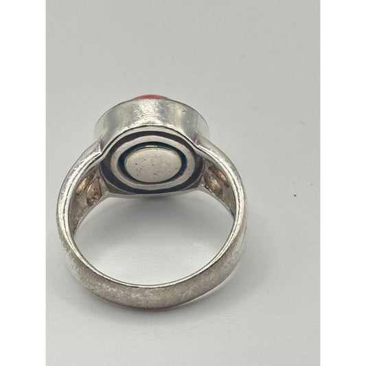 Kameleon Sterling Silver Ring With Red Coral/Carnelian Stone Vintage Size 8 Designer Jewelry