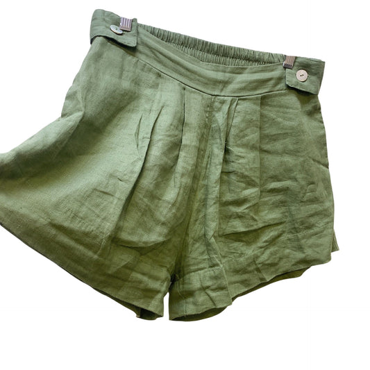 Free The Label Green Linen High-Waisted Shorts, Size Large