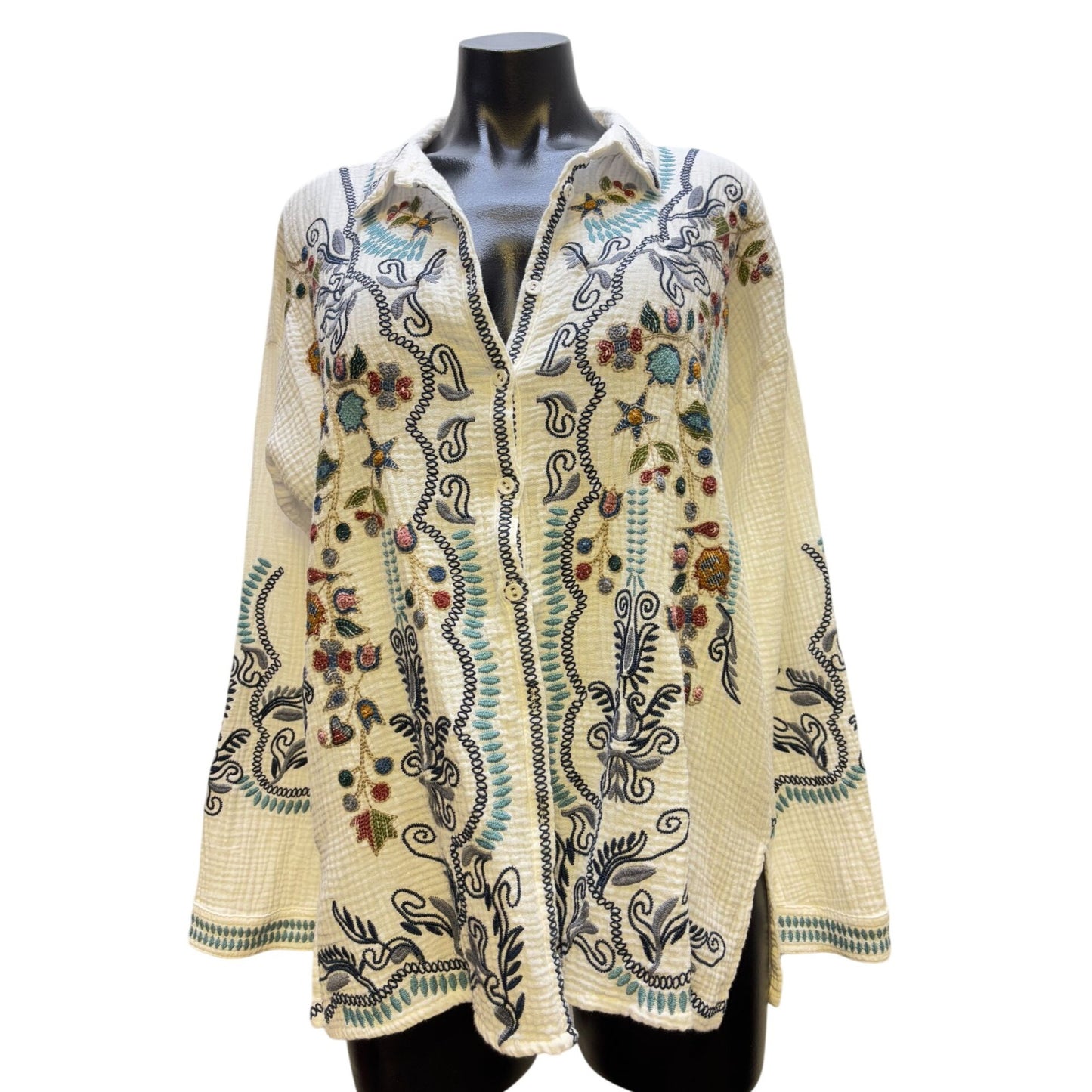 Biya Johnny Was Cotton Embroidered Blouse White M