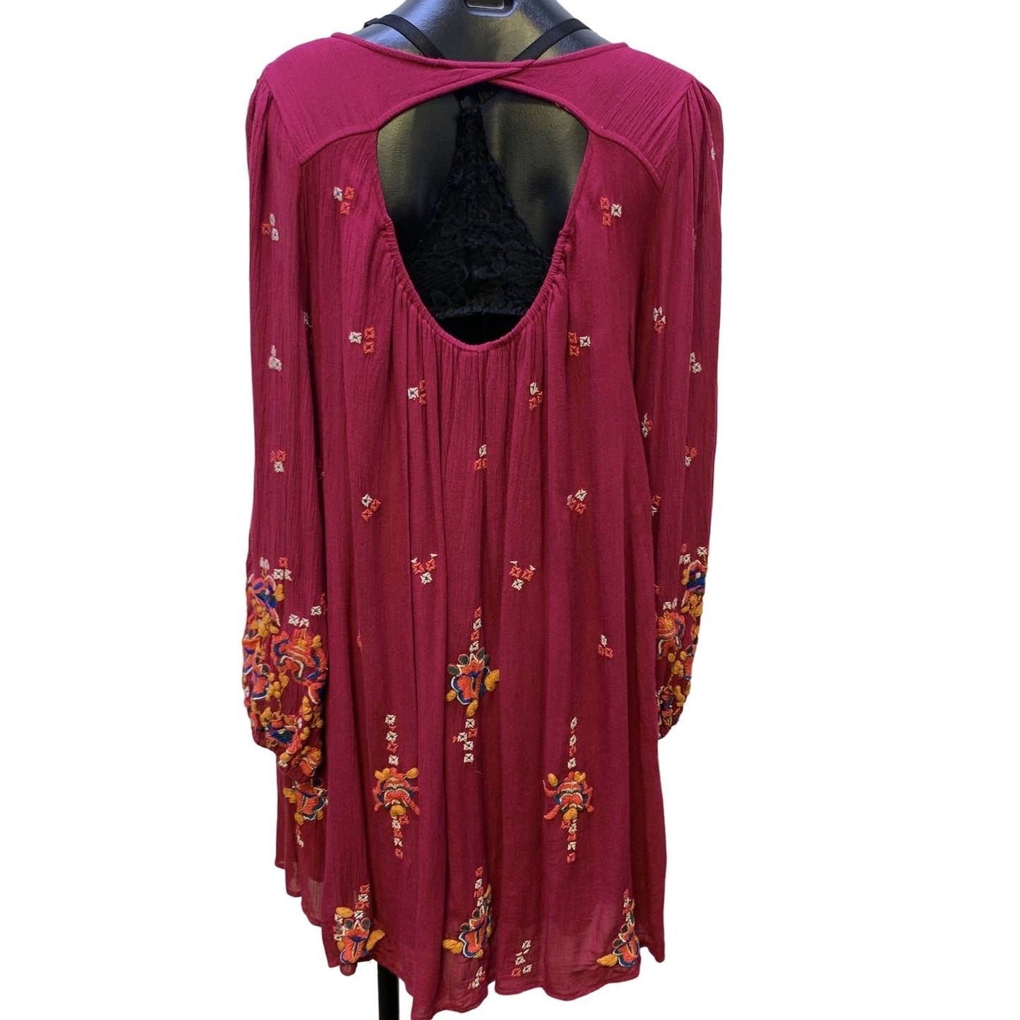 *Free People Burgundy Open Back Embroidered Dress Medium