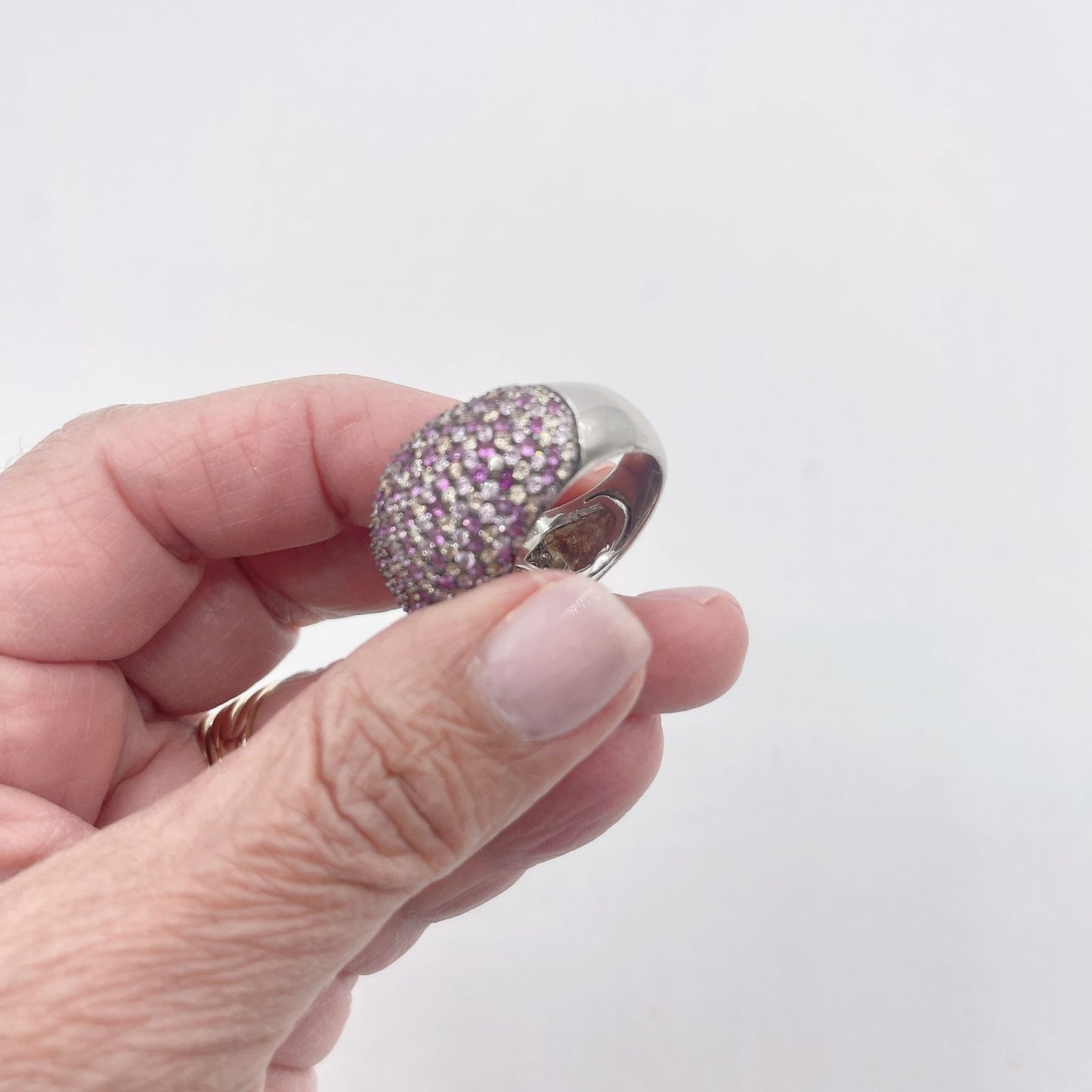 Crystals Pink Large 925 Silver Ring size 8
