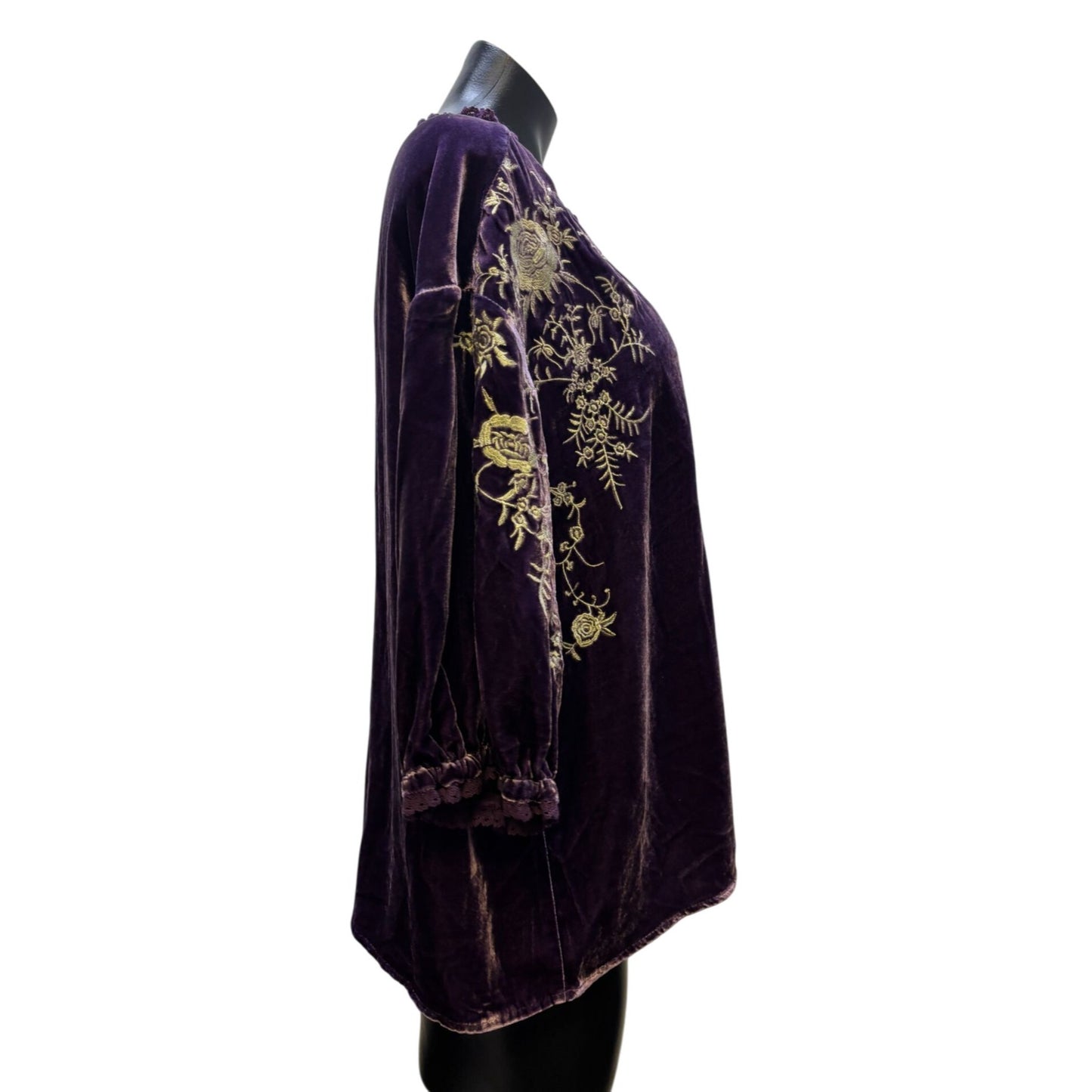 NWT Sundance Velvet Blouse Purple Embroidered Floral Design L