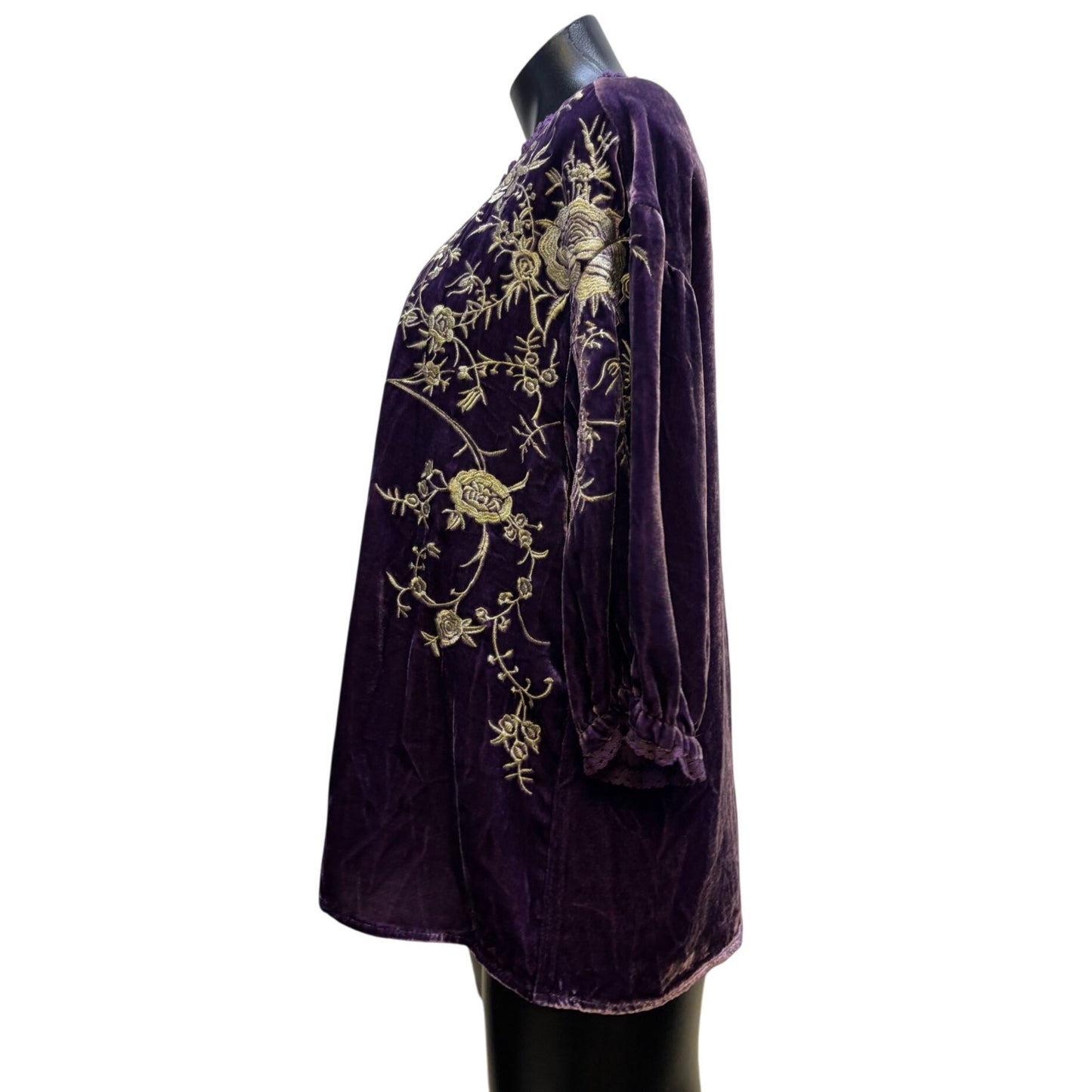 NWT Sundance Velvet Blouse Purple Embroidered Floral Design L