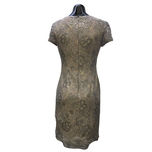 Adrianna Papell Gray Nude Lace Sequin Sheath Dress Size 6