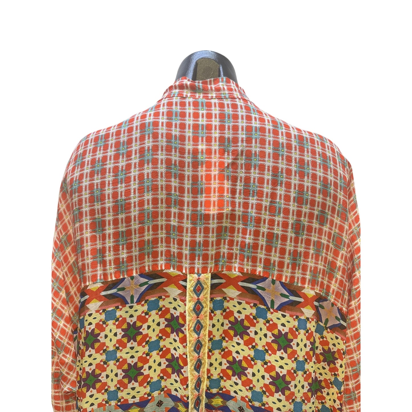 Johnny Was Bohemian Patchwork Open Front Silk Cardigan Red Size M