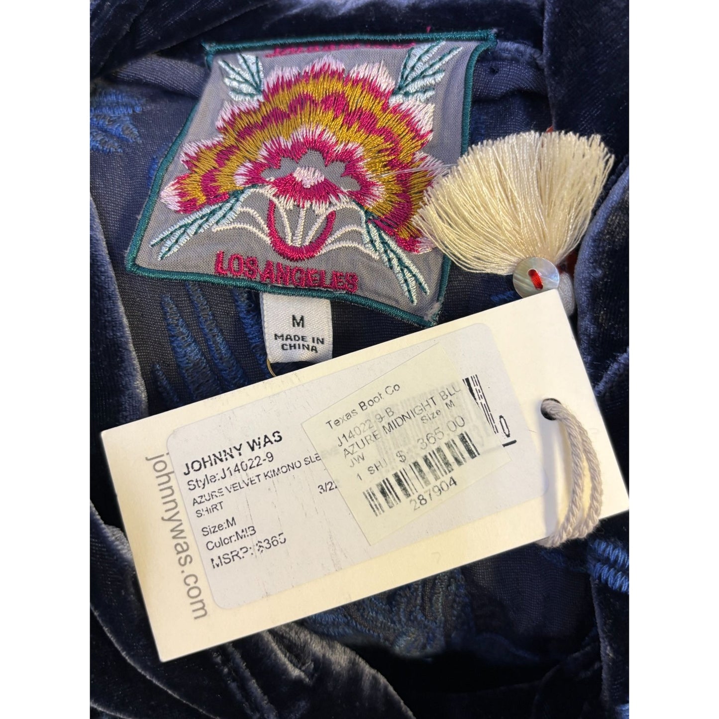 Johnny Was Embroidered Velvet Button-Up Blouse Blue M