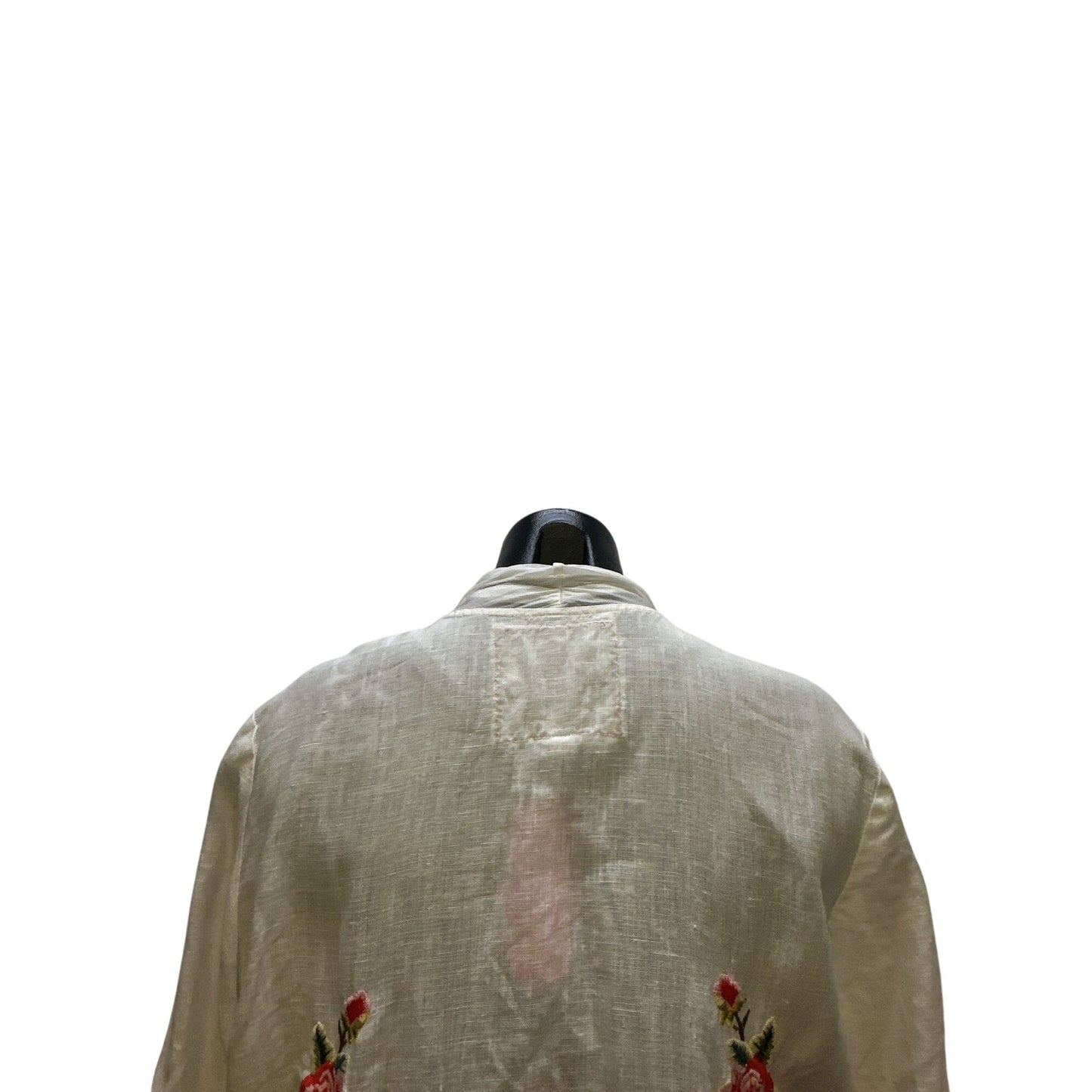 Johnny Was White Linen Open Front Cardigan w/Floral Embroidery
