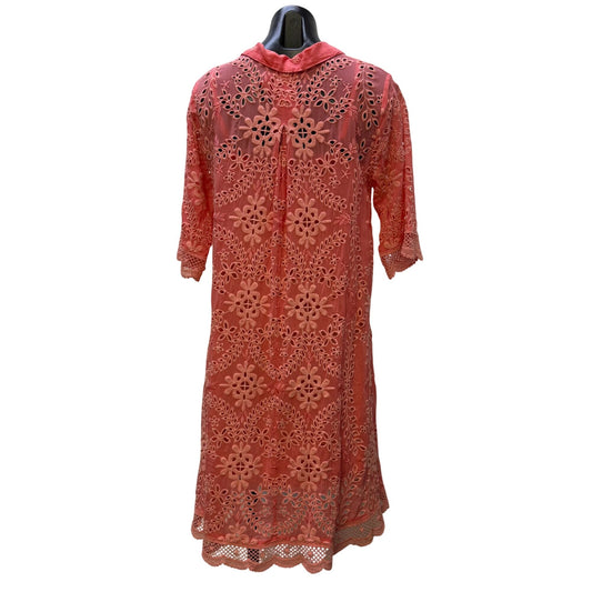 Johnny Was Pink Embroidered Lace Dress & Slip Set Size S