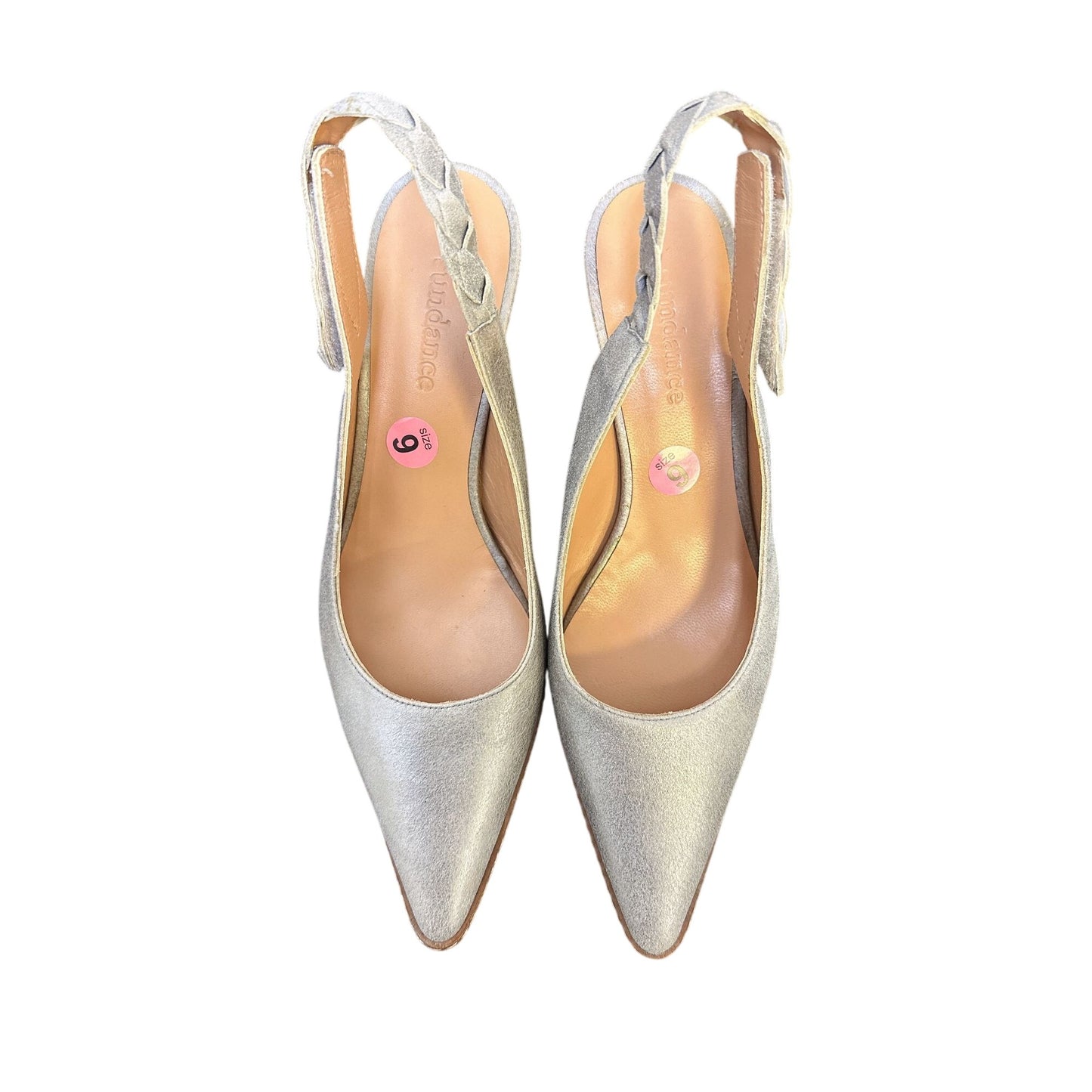 Sundance Silver Pewter Velcro Slingback Heels Size 9