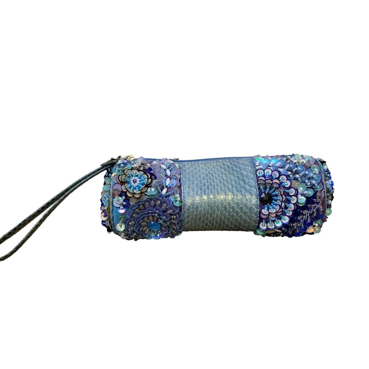 *Laura Lee Blue Beaded Snakeskin Wristlet Small