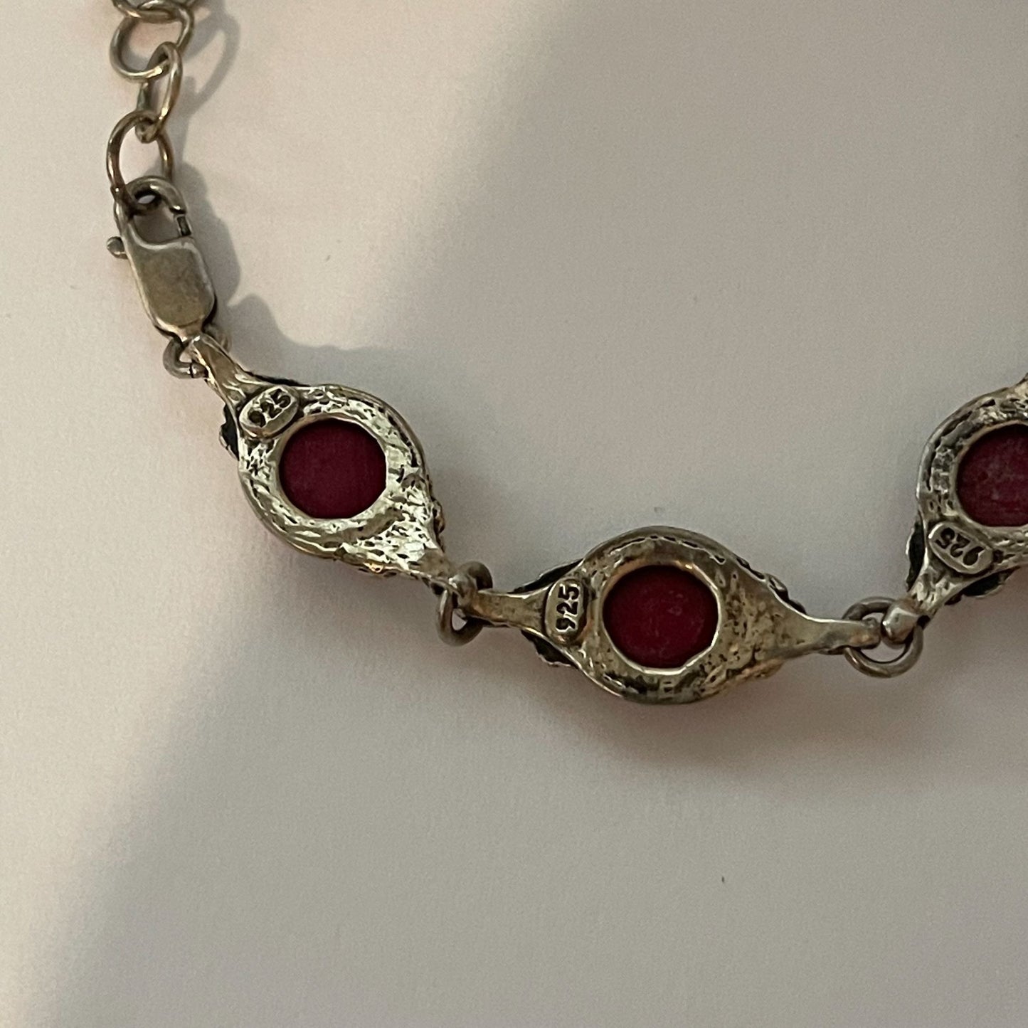 .925 Silver Red Stones Link Bracelet Medium