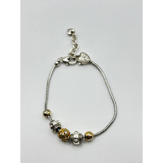 Brighton Bracelet With Heart & Beaded Charms Silver & Gold-Tone