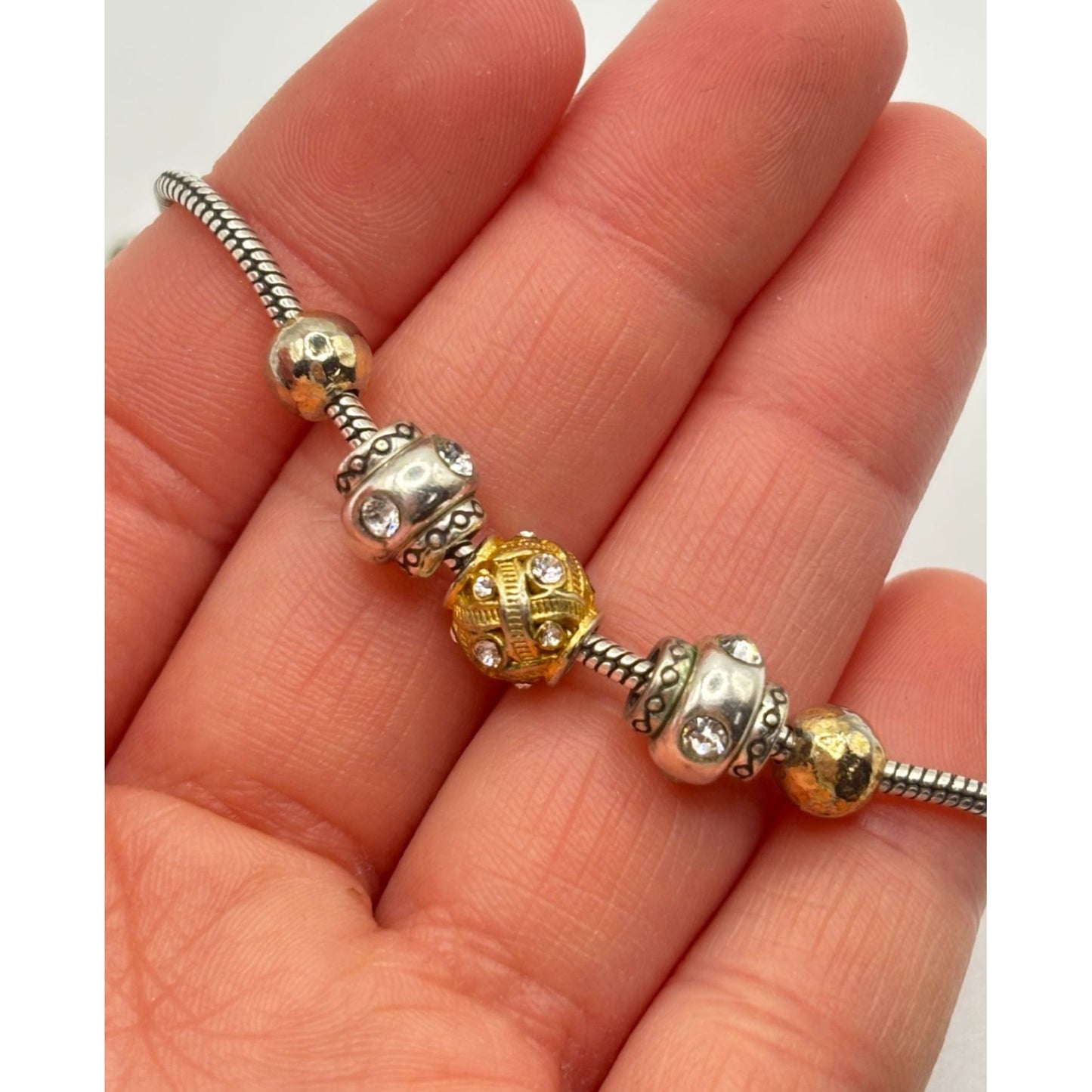 Brighton Bracelet With Heart & Beaded Charms Silver & Gold-Tone