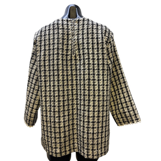 John Mark Checked Tweed Blouse Black White L