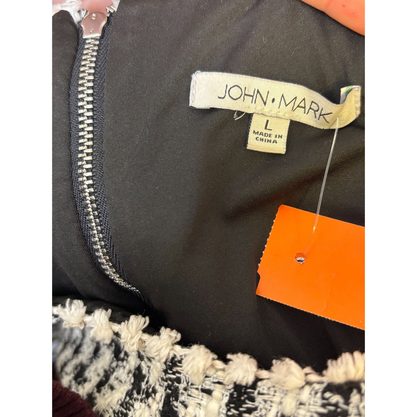 John Mark Checked Tweed Blouse Black White L