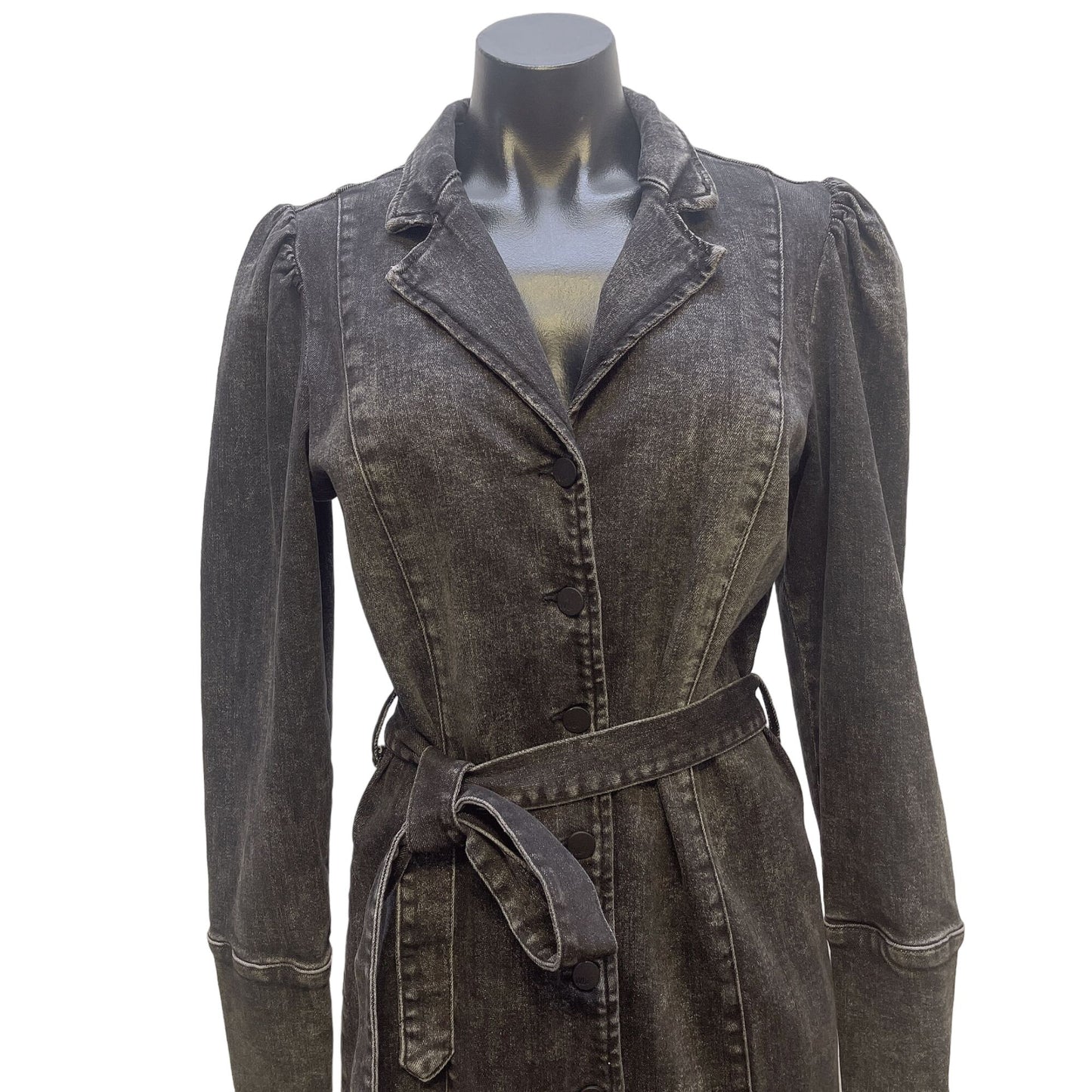 Wash Lab Dk Grey Denim Belted Button Dress Size S