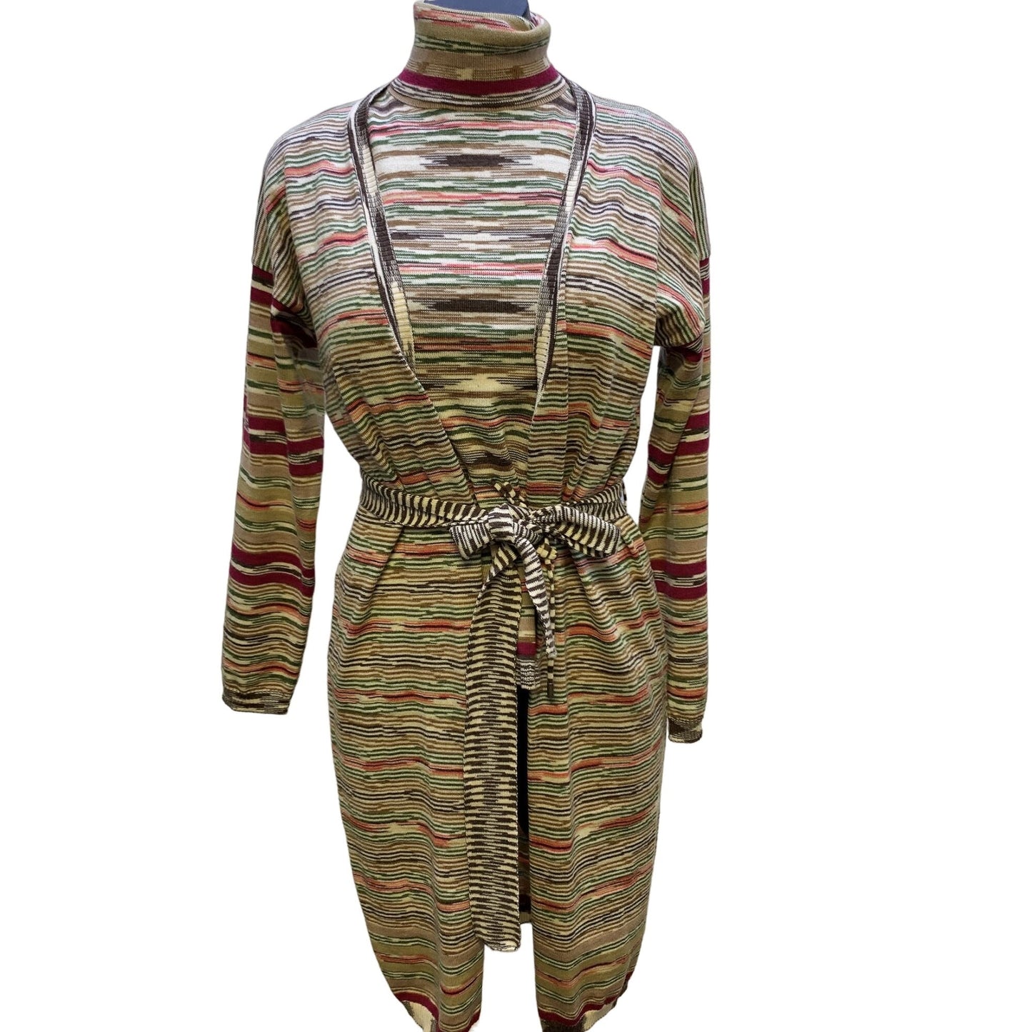 *Missoni Tan & Brown Striped Sleevless Turtleneck Sweater w/Long Cardigan Size 4