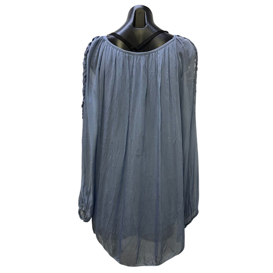 Tempo Paris Blue Embroidered Lace Long Sleeve Blouse Size M