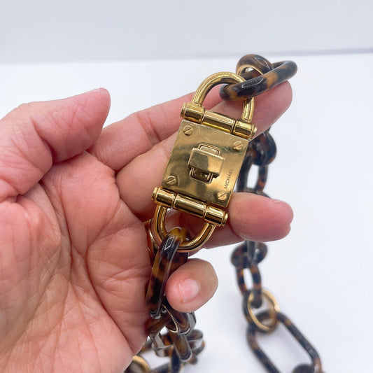 Michael Kors Faux Tortoise Resin Graduated Chain Link Brown Necklace