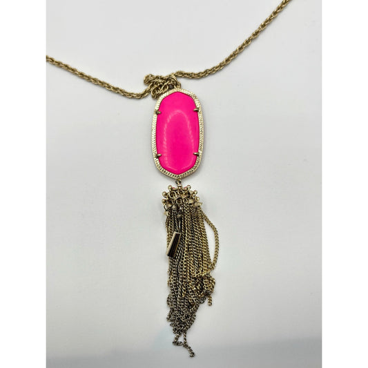 Kendra Scott Gold Chain Necklace With Pink Oval Stone & Tassel Pendant