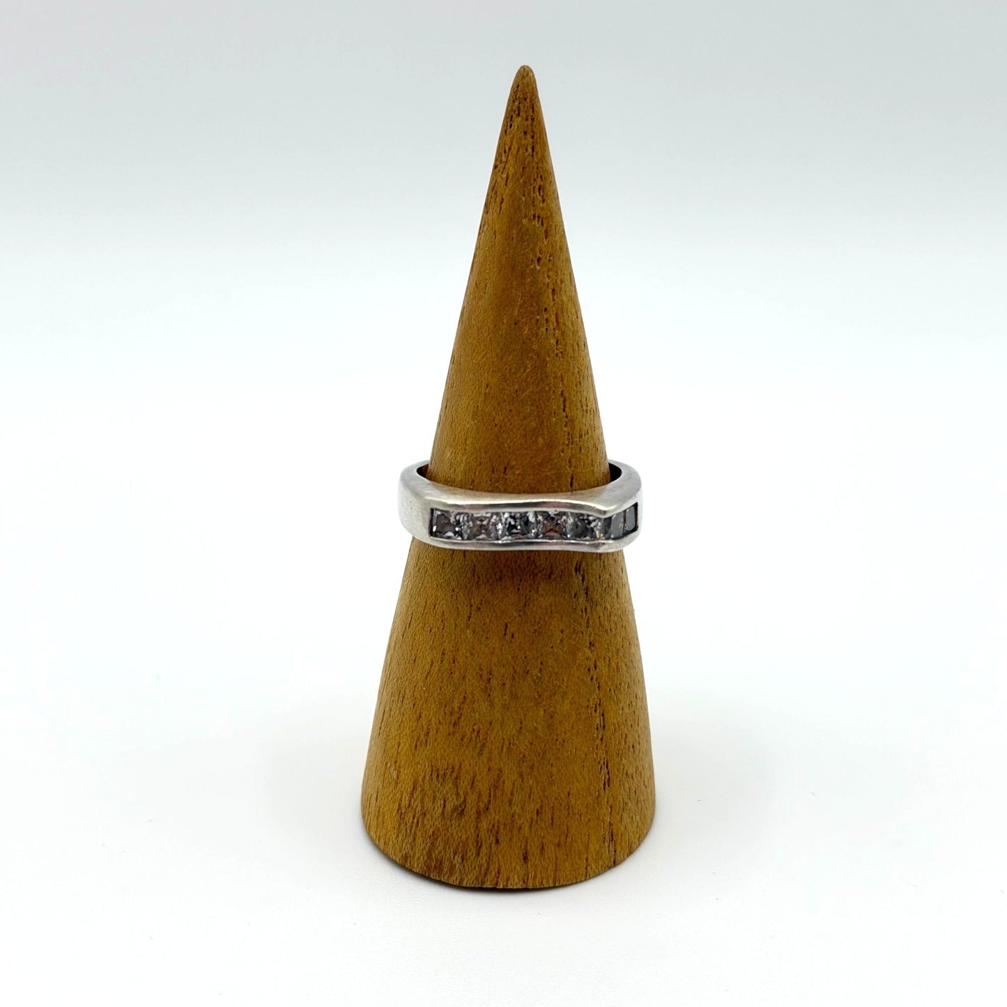 Sterling Silver 925 CZ Band Ring With Curved Design