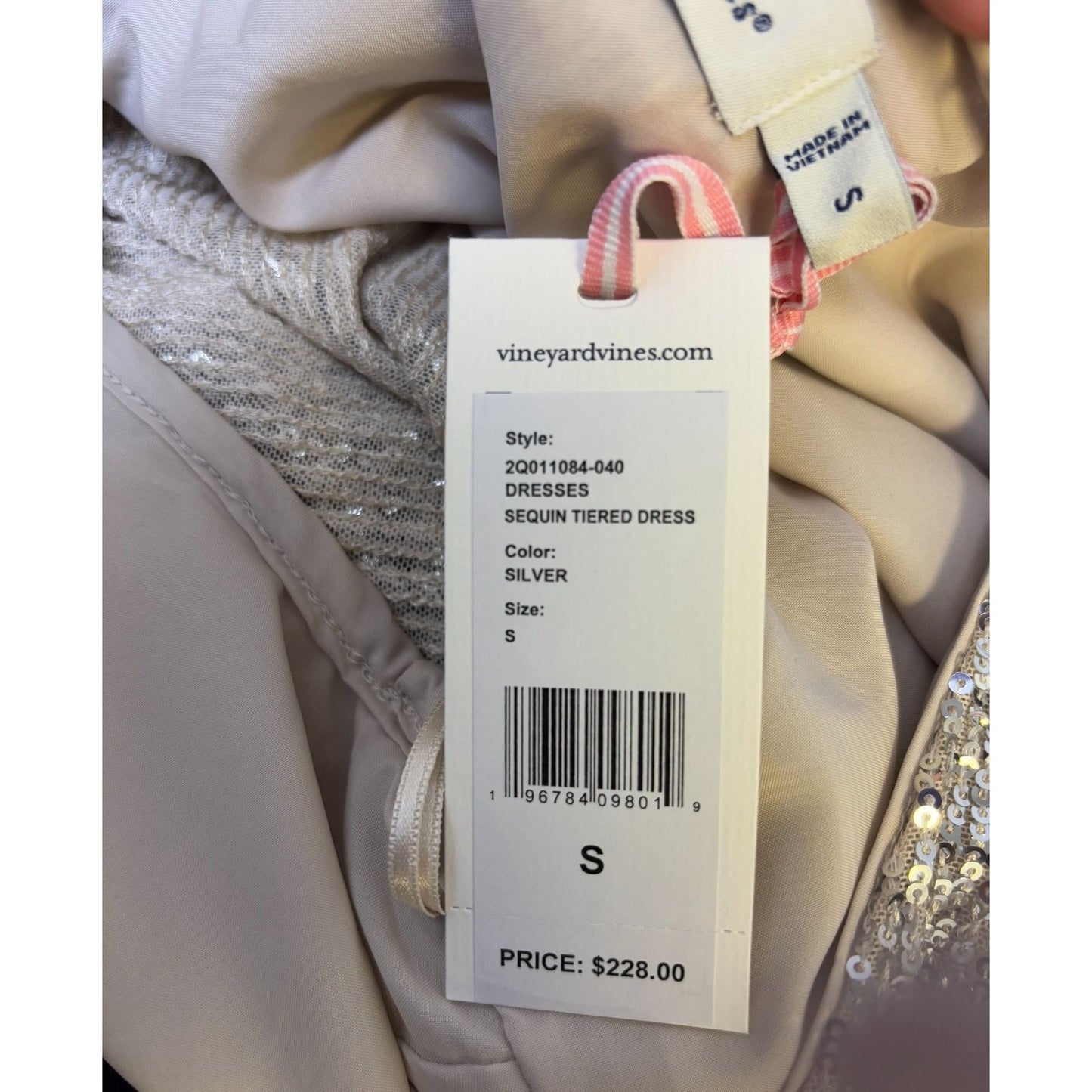 NWT Vineyard Vines Sequin Tiered Dress Silver S