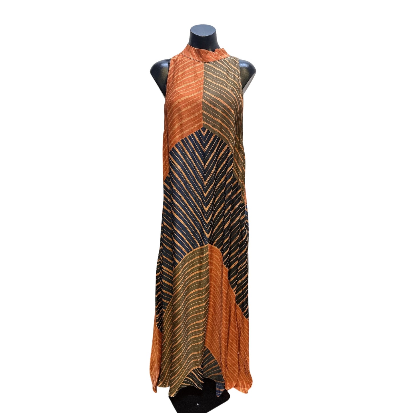 Farm for Anthropologie Orange, Green, & Blue Maxi Dress Size Large