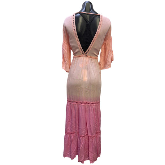 Jen's Pirate Booty Pink Ombre Crochet Maxi Dress V-Neck S