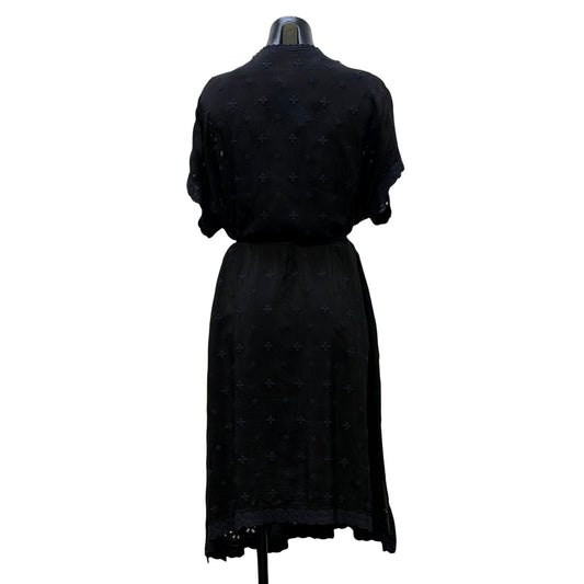 Johnny Was Black 3Pc Dress Set Embroidered Dress Silk Slip & Tie Belt XL