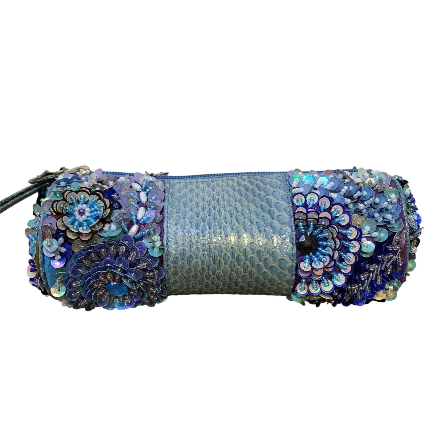 *Laura Lee Blue Beaded Snakeskin Wristlet Small