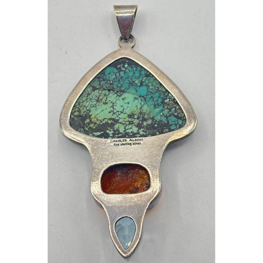 Charles Albert Sterling Silver Pendant Turquoise Amber Blue Topaz 925